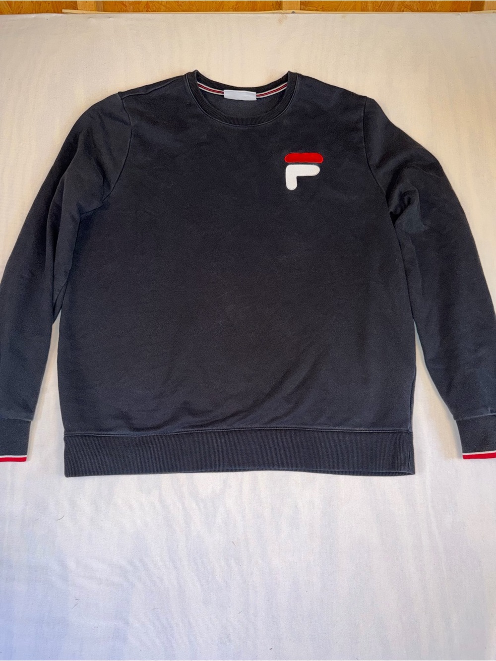 Fila Men's Navy Crewneck Sweatshirt with Red & White Logo Size: XL